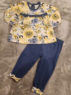 Kids Floral Two-Piece Set - Yellow & Blue, Size 12M